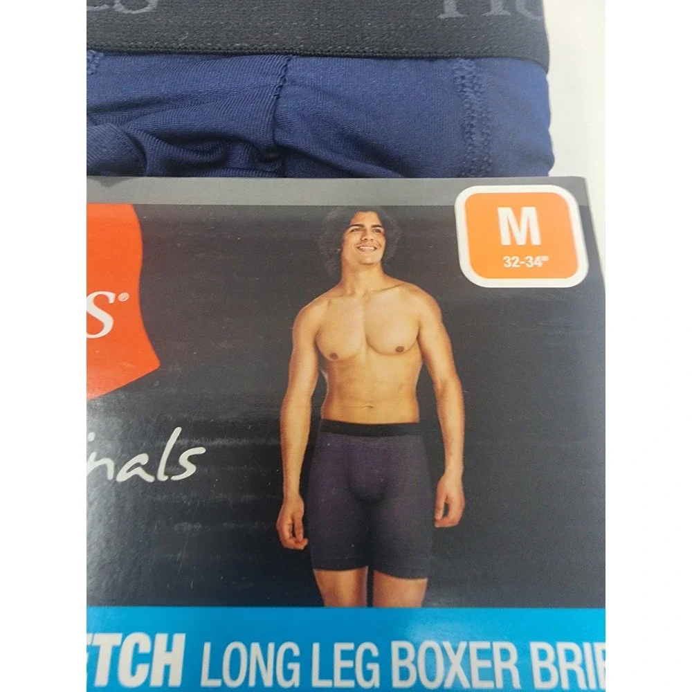Hanes Mens Originals Superstretch Long Leg Boxer Briefs Blue Polyester Size M